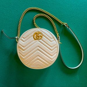 GUCCI Calfskin Matelasse Marmont Round White Shoulder Bag